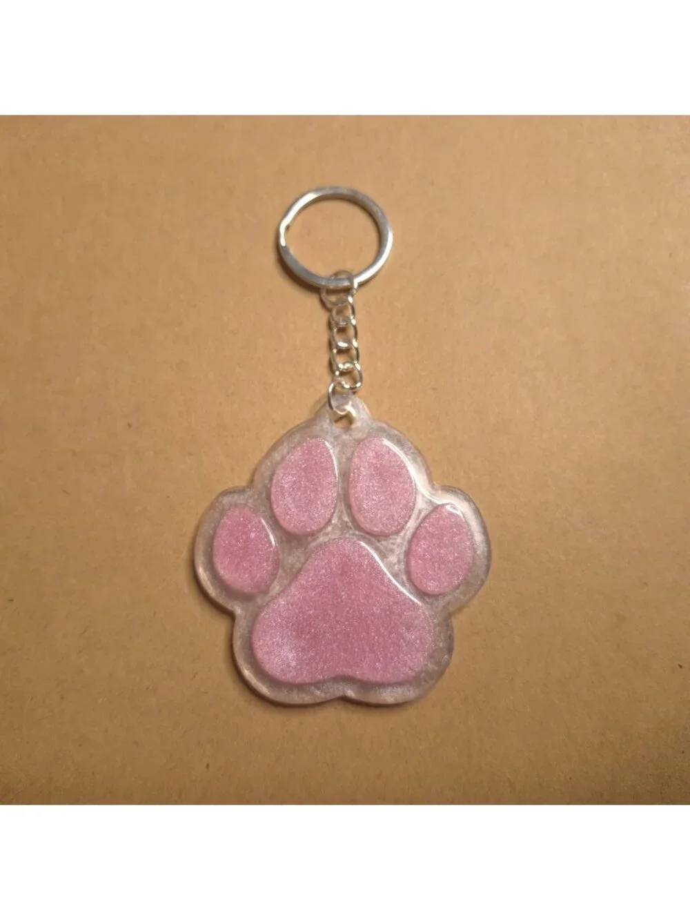 Handmade Pink Paw-Shaped Keychain White Pearl Resin Design For Pet Lovers